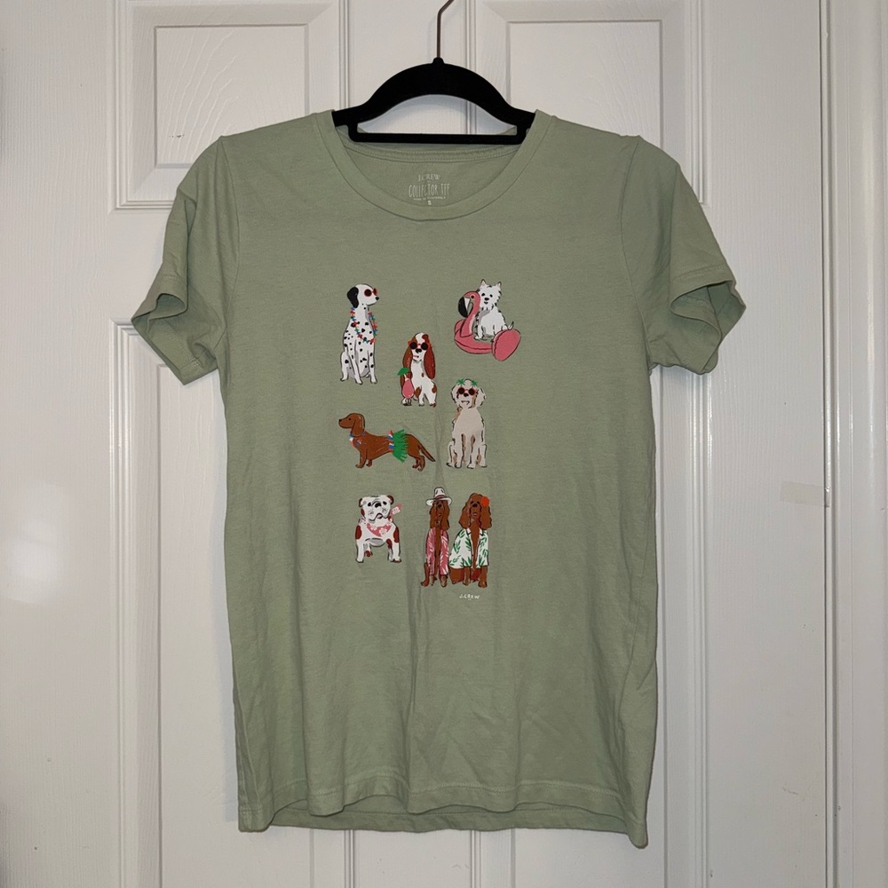 J. Crew Light Green Tee with Dog Print